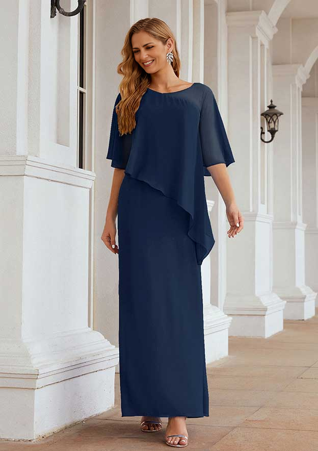 Sheath/Column Sleeveless Scoop Neck Ankle-Length Chiffon Mother of the Bride Dress