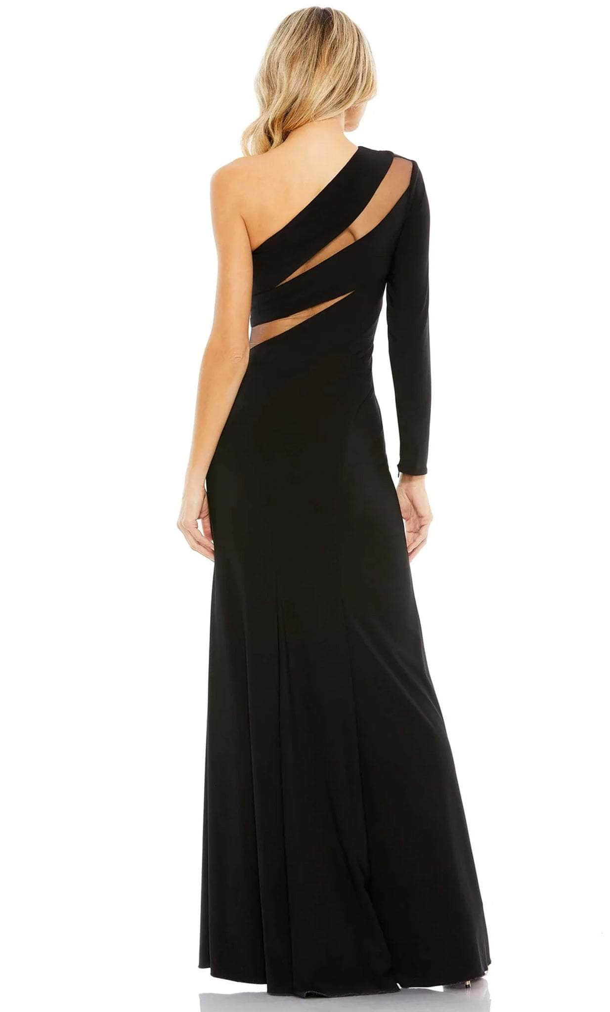 Black Asymmetrical Mesh Cut Elegant Gown Evening Dress