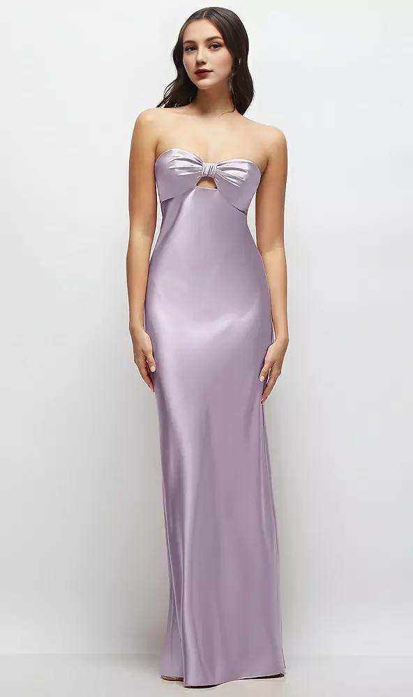 Strapless Bow-Bandeau Cutout Satin Maxi Slip Dress Long Bridesmaid Dresses Wedding Guest Dresses