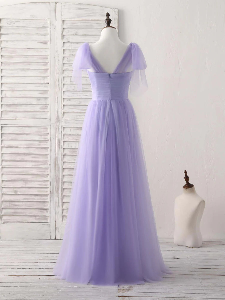 Purple Sweetheart Neck Tulle Long Prom Dress Bridesmaid Dress With Beading