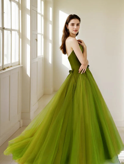 Strapless satin upper bodice tulle skirt princess ballgown prom dress