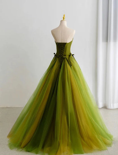 Strapless satin upper bodice tulle skirt princess ballgown prom dress