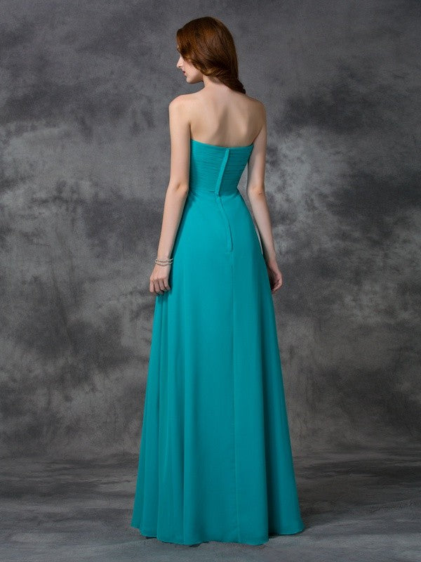 A-line/Princess Sweetheart Sleeveless Long Ruffles Chiffon Bridesmaid Dresses