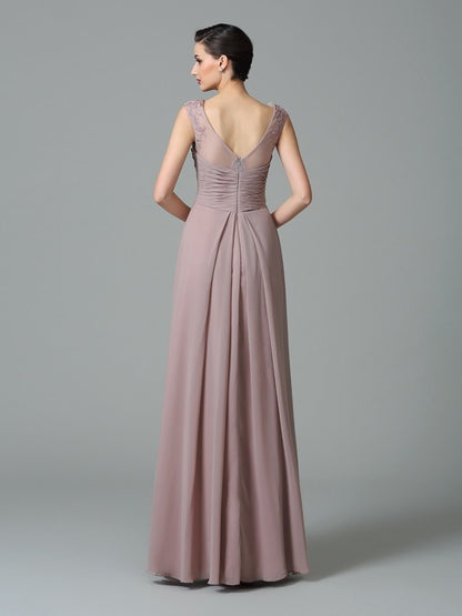 A-Line/Princess Scoop Ruched Sleeveless Long Chiffon Bridesmaid Dresses