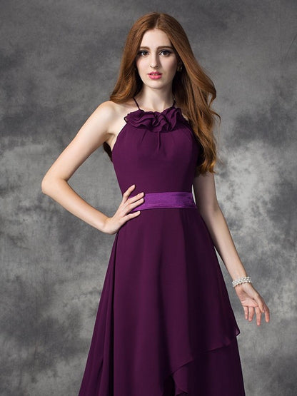 A-line/Princess Halter Ruffles Sleeveless High Low Chiffon Bridesmaid Dresses