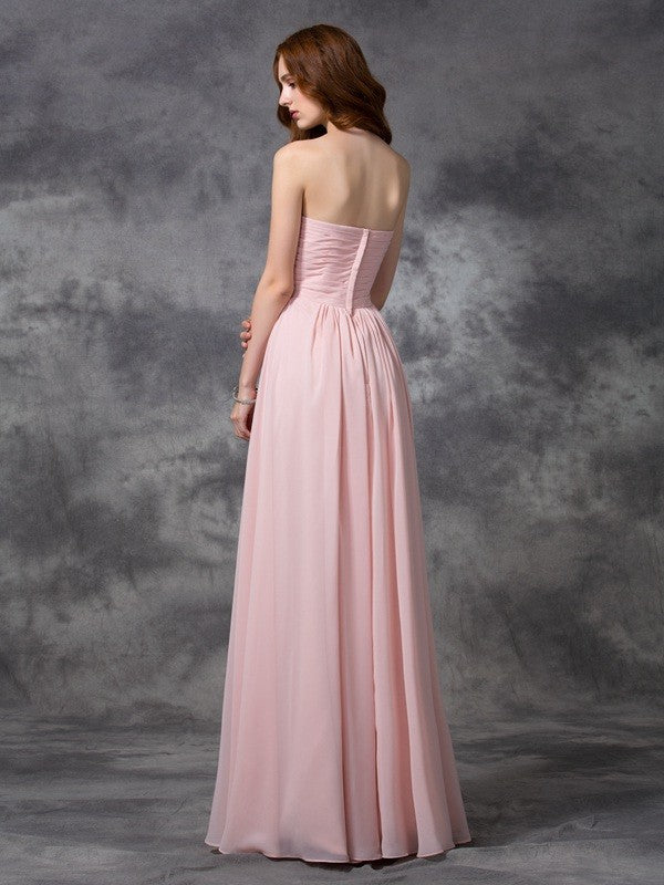 A-line/Princess Sweetheart Sleeveless Ruched Long Chiffon Bridesmaid Dresses