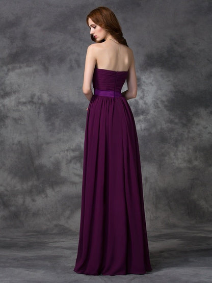 A-line/Princess Sweetheart Ruched Sleeveless Long Chiffon Bridesmaid Dresses