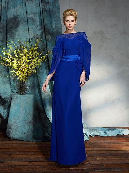 Sheath/Column Bateau Long Sleeves Long Chiffon Dresses