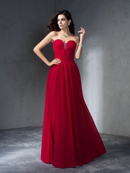 A-Line/Princess Sweetheart Pleats Sleeveless Long Chiffon Dresses