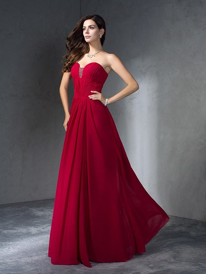 A-Line/Princess Sweetheart Pleats Sleeveless Long Chiffon Dresses