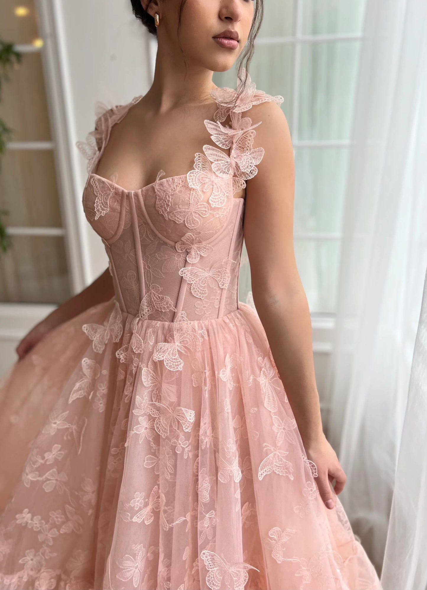 3D Butterfly Gown Rosette Corset Dress Cute A-Line Prom Dress