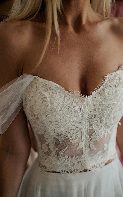 Sexy Two Piece Off-the-Shoulder Corset Wedding Dress with Appliques