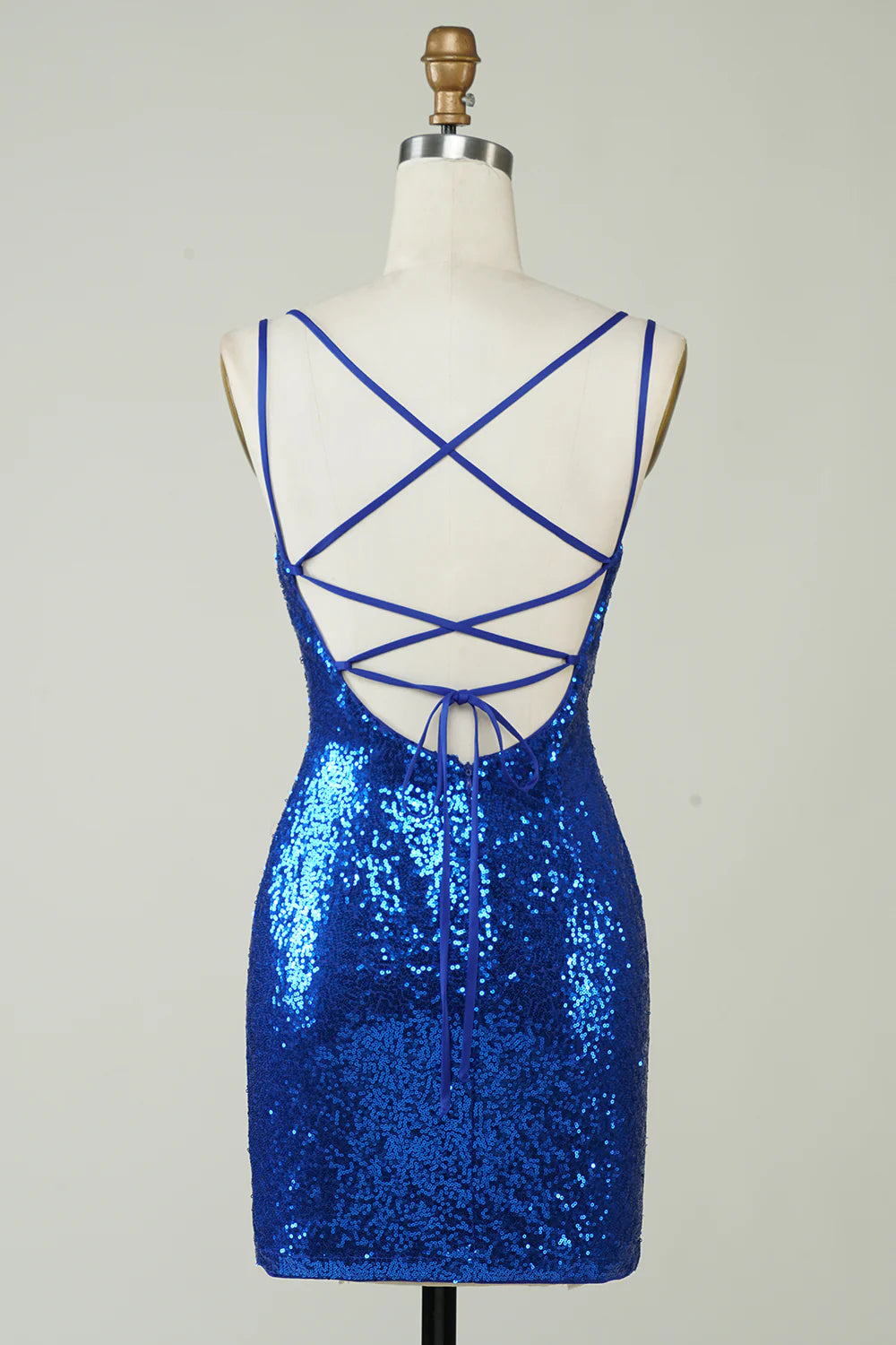 Royal Blue Sheath Sequins Mini Dress Backless Homecoming Dress