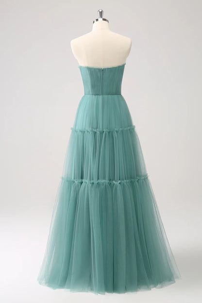 Strapless Corset Tulle A-Line Princess Bridesmaid Dress Prom Dress