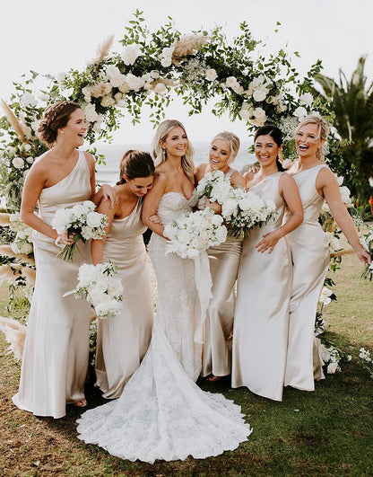 One Shoulder Ivory Silk Bridesmaid Dress