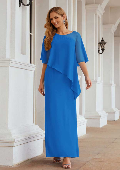 Sheath/Column Sleeveless Scoop Neck Ankle-Length Chiffon Mother of the Bride Dress