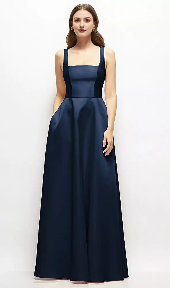 A-Line Princess Square-Neck Satin Maxi Dress Bridesmaid Dresses Wedding Guest Dresses