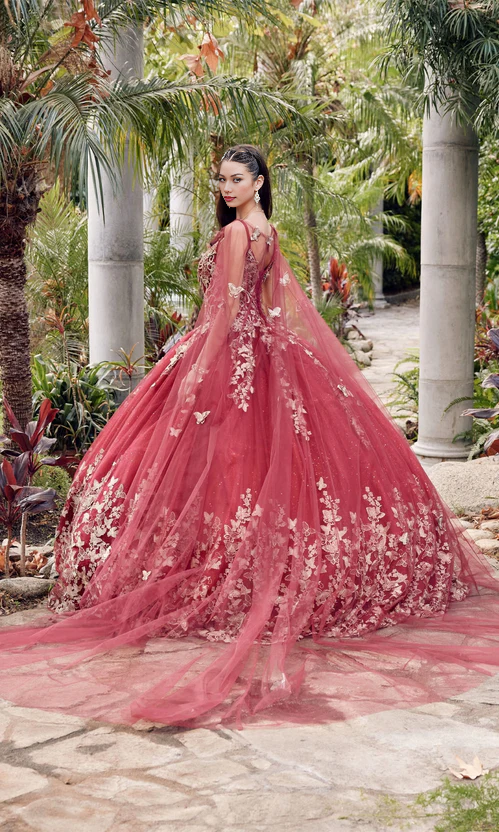 Quinceañera Dress with Sheer Cape Ball Gown Quinceanera Dresses Princess Dress with Appliques