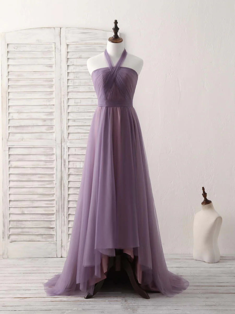 A-Line Tulle High Low Long Prom Dress Simple Bridesmaid Dress