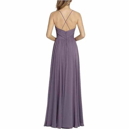 Long Chiffon Bridesmaid Dresses Spaghetti Straps V-neck Wedding Guest Dress