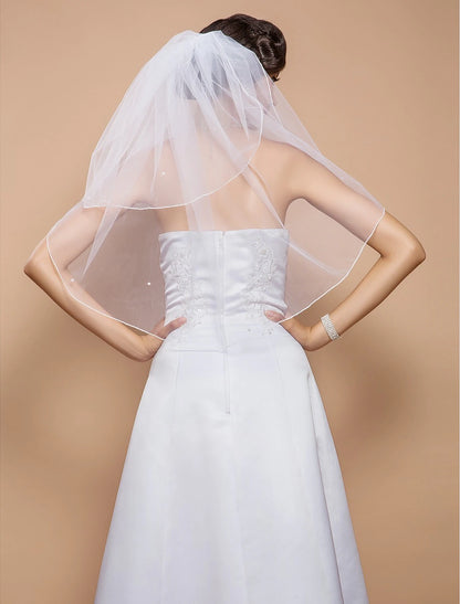 Pencil Edge Wedding Veil Elbow Veils with Pearl