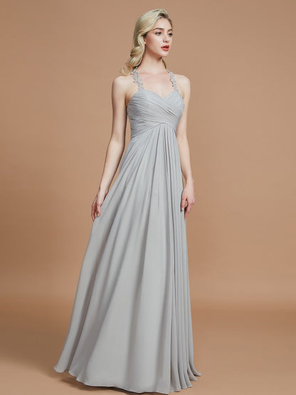 A-Line/Princess Sweetheart Sleeveless Ruched Floor-Length Chiffon Bridesmaid Dresses