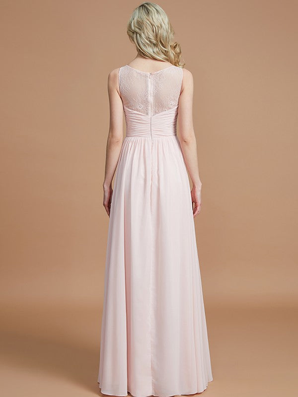 A-Line/Princess Bateau Sleeveless Ruched Floor-Length Chiffon Bridesmaid Dresses