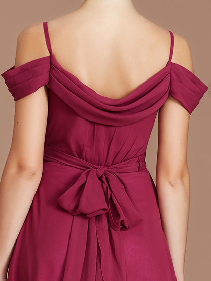 A-Line/Princess Off-the-Shoulder Sleeveless Ruched Floor-Length Chiffon Bridesmaid Dresses