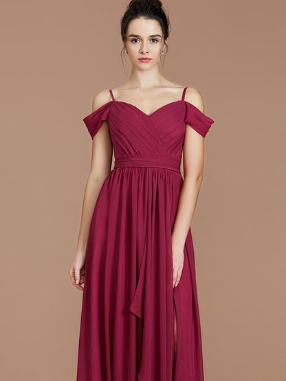 A-Line/Princess Off-the-Shoulder Sleeveless Ruched Floor-Length Chiffon Bridesmaid Dresses