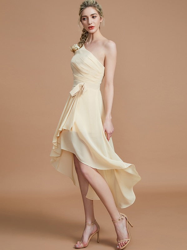 A-Line/Princess One-Shoulder Sleeveless Layers Asymmetrical Chiffon Bridesmaid Dresses