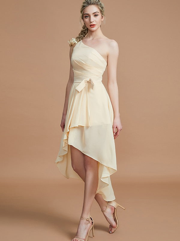 A-Line/Princess One-Shoulder Sleeveless Layers Asymmetrical Chiffon Bridesmaid Dresses