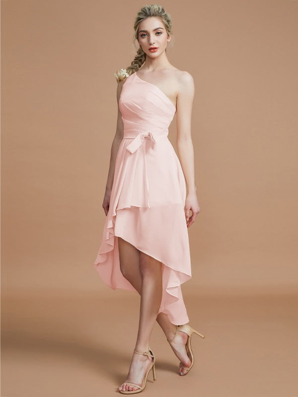 A-Line/Princess One-Shoulder Sleeveless Layers Asymmetrical Chiffon Bridesmaid Dresses