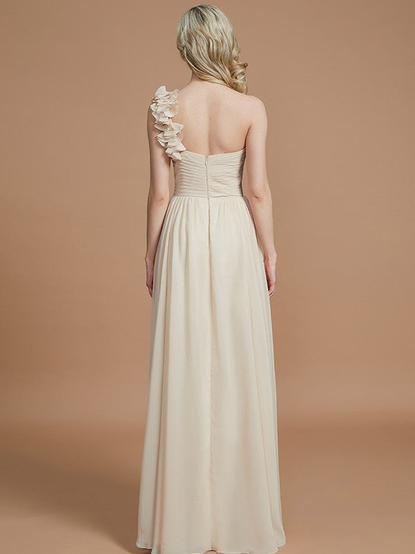 A-Line/Princess One-Shoulder Sleeveless Floor-Length Chiffon Bridesmaid Dresses