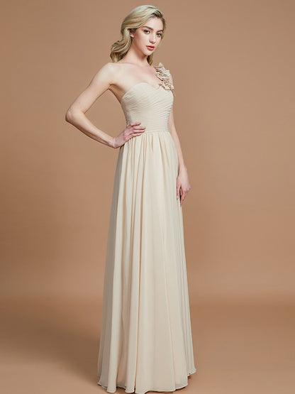 A-Line/Princess One-Shoulder Sleeveless Floor-Length Chiffon Bridesmaid Dresses