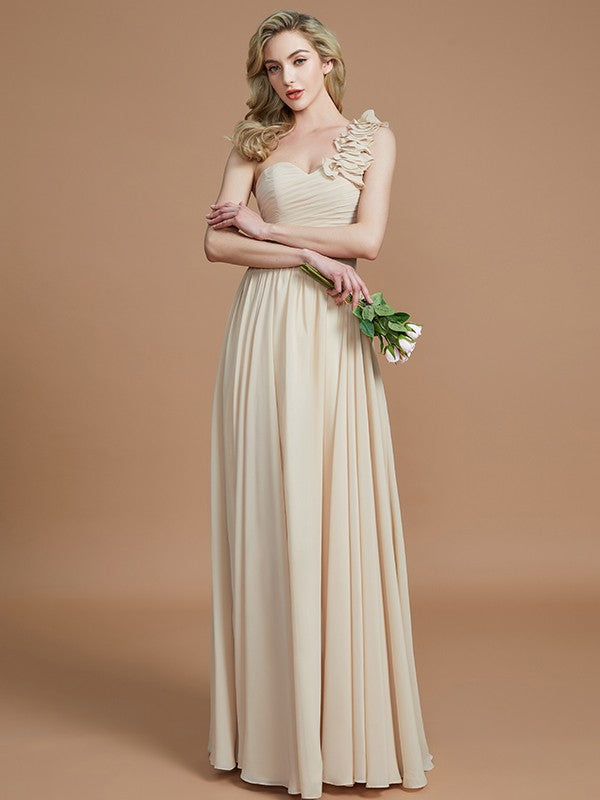 A-Line/Princess One-Shoulder Sleeveless Floor-Length Chiffon Bridesmaid Dresses