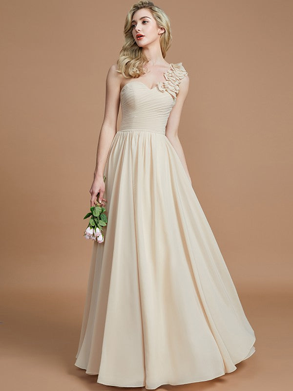 A-Line/Princess One-Shoulder Sleeveless Floor-Length Chiffon Bridesmaid Dresses