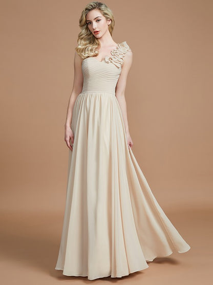 A-Line/Princess One-Shoulder Sleeveless Floor-Length Chiffon Bridesmaid Dresses