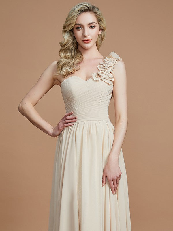 A-Line/Princess One-Shoulder Sleeveless Floor-Length Chiffon Bridesmaid Dresses