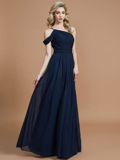 A-Line/Princess One-Shoulder Floor-Length Chiffon Sleeveless Bridesmaid Dresses