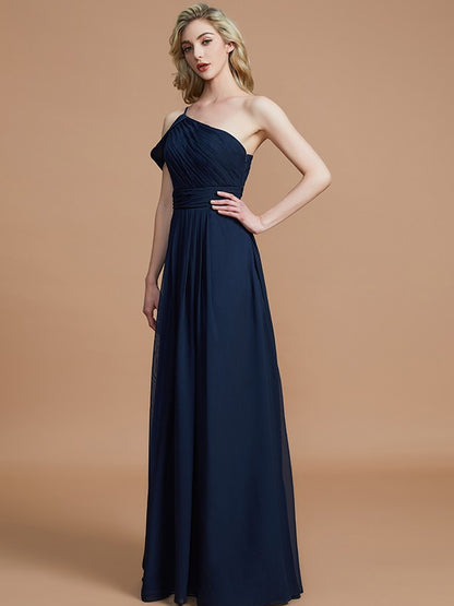 A-Line/Princess One-Shoulder Floor-Length Chiffon Sleeveless Bridesmaid Dresses