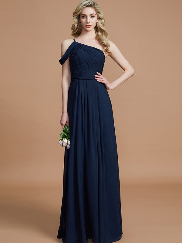 A-Line/Princess One-Shoulder Floor-Length Chiffon Sleeveless Bridesmaid Dresses