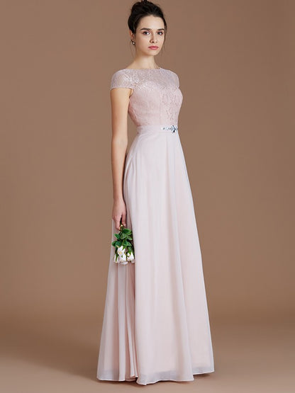 A-Line/Princess Bateau Sleeveless Lace Floor-Length Chiffon Bridesmaid Dresses