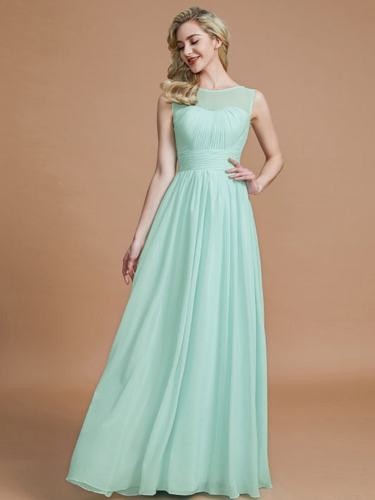 A-Line/Princess Scoop Sleeveless Floor-Length Chiffon Bridesmaid Dresses