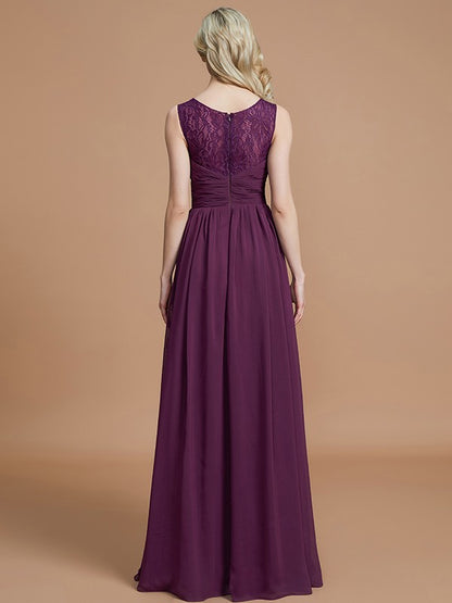 A-Line/Princess Sleeveless V-neck Floor-Length Chiffon Bridesmaid Dresses