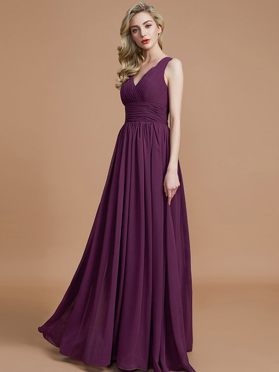 A-Line/Princess Sleeveless V-neck Floor-Length Rhinestone Tulle Dresses,DP062 main image 1