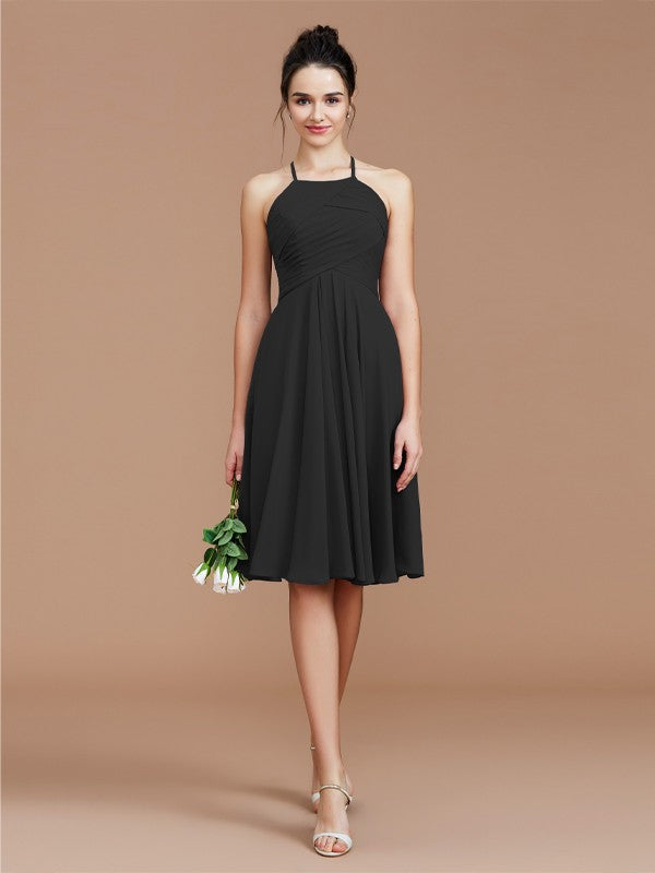 A-Line/Princess Halter Sleeveless Ruched Short/Mini Chiffon Bridesmaid Dresses