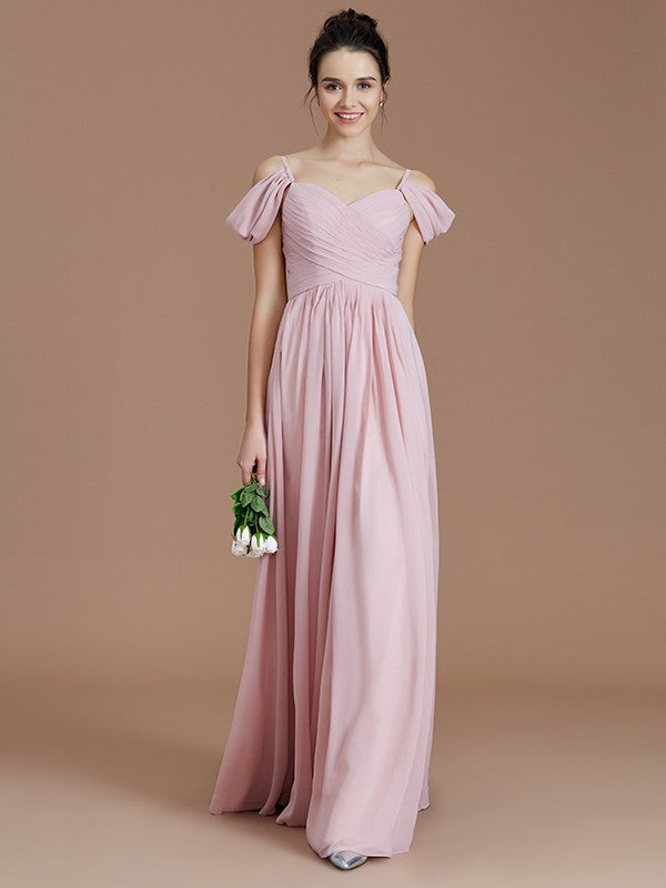 A-Line/Princess Off-the-Shoulder Sleeveless Ruched Floor-Length Chiffon Bridesmaid Dresses