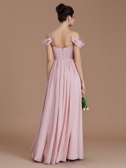 A-Line/Princess Off-the-Shoulder Sleeveless Ruched Floor-Length Chiffon Bridesmaid Dresses