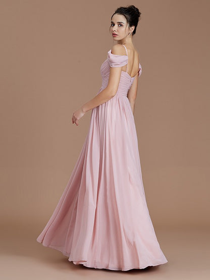 A-Line/Princess Off-the-Shoulder Sleeveless Ruched Floor-Length Chiffon Bridesmaid Dresses