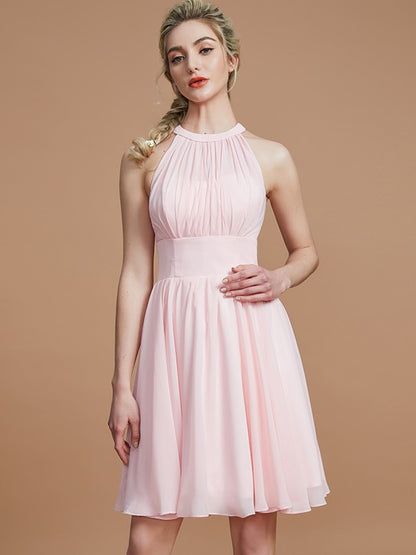 A-Line/Princess Chiffon Knee-Length Sleeveless Scoop Bridesmaid Dresses